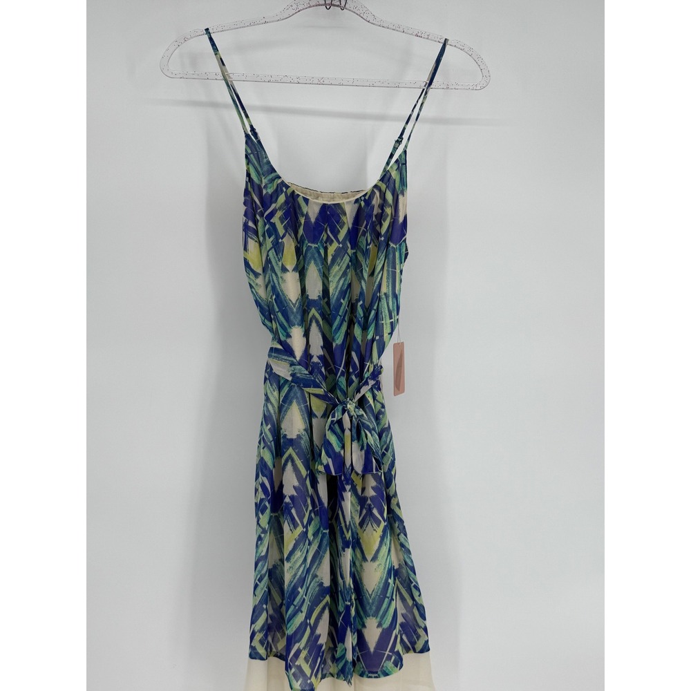 Forever 21 Women Blue Green Spaghetti Strap Tiered Dress Belted Size XS NWT